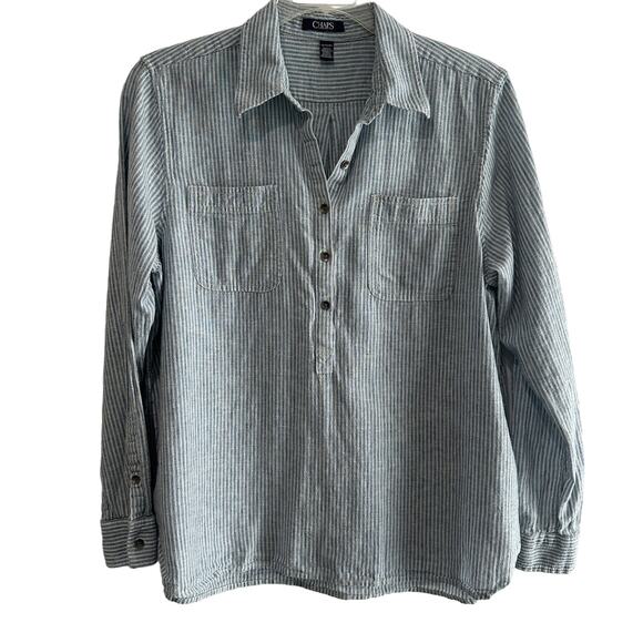 Chaps Tops - Chaps Women's Popover Long Sleeve Shirt Blue White Stripes 2 pockets Size XL